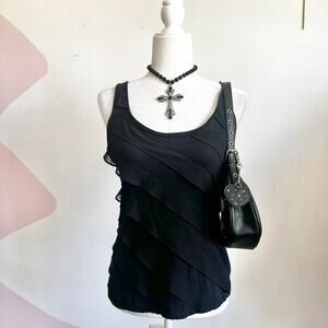 Black Ruffle Tank Top, Y2K, Coquette, Indie, Romantic, Soft Girl, Vintage, Small